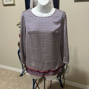 Merona 3/4 Sleeve Red White Blue Top XS